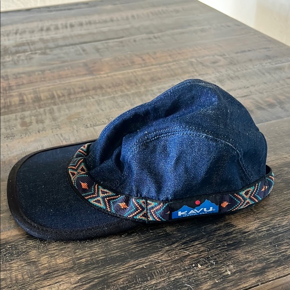 Dark Blue Denim Cap with Structured Crown and Colorful Decorative Band - Picture 2 of 6